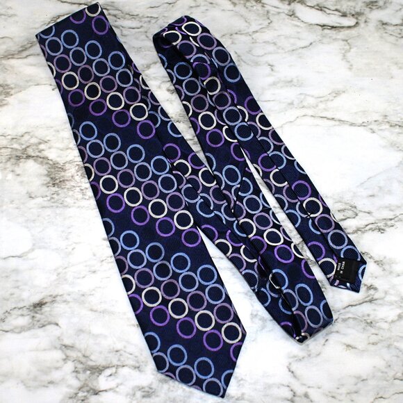 MICHAEL KORS Neck Tie Blue Multicolor Circles Accessory Silk Menswear Necktie - Picture 4 of 11